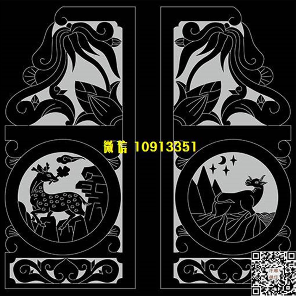 精雕图46墓碑鹿抱鼓精雕图线雕图线条图单线铣底图_电脑雕刻plt文泰矢量图精雕图浮雕图